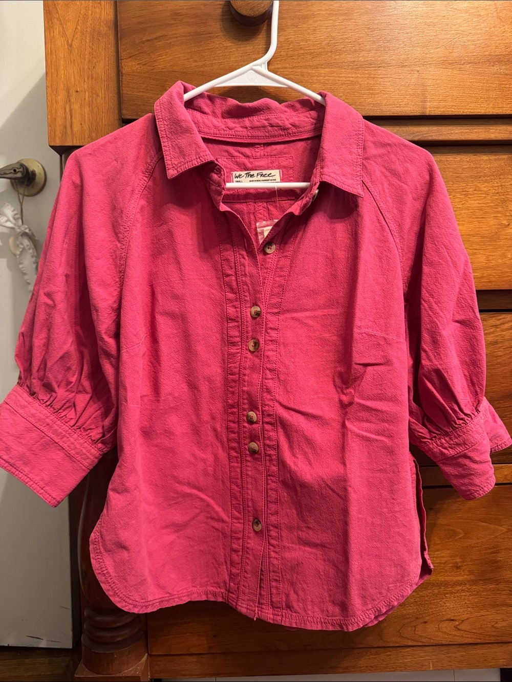We The Free Hot Pink Button-Up Blouse